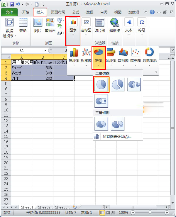 使用Excel2010如何制作簡(jiǎn)單扇形統(tǒng)計(jì)圖?