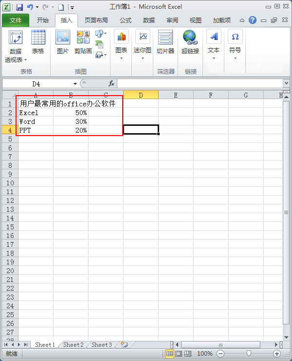 使用Excel2010如何制作簡(jiǎn)單扇形統(tǒng)計(jì)圖?