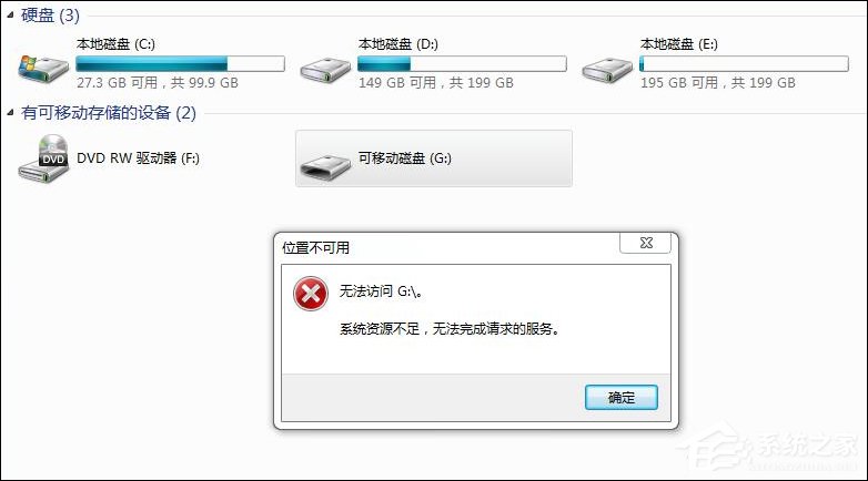 Win7訪問磁盤提示“系統資源不足，無法完成請求的服務”怎么辦？