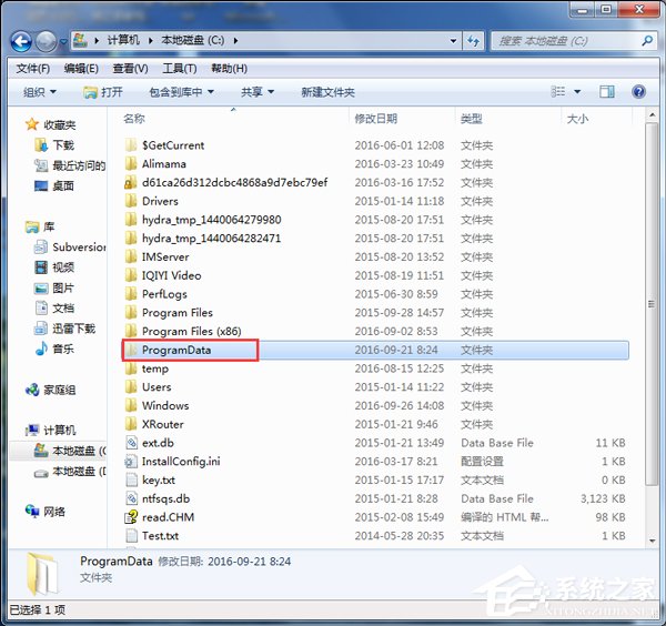 Win7系統如何查找C盤中的ProgramData文件夾？