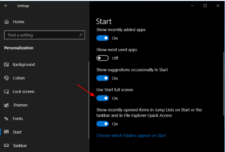 Win10開始菜單怎么設置全屏顯示？