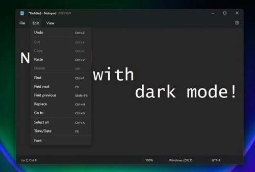 微軟 Win11 預(yù)覽版全新 UI 記事本上手體驗(yàn)：升級(jí)下拉菜單，黑暗模式終到