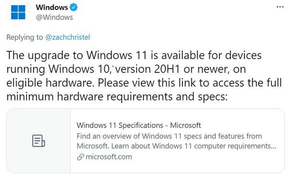 升級win11系統(tǒng) 需要使用win10 20h1或者更高的版本