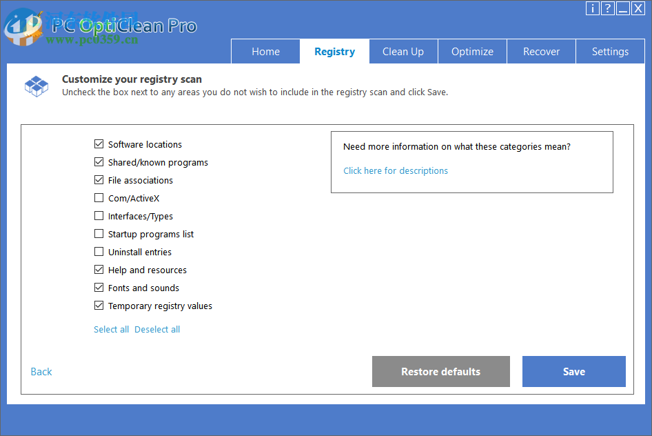 PC OptiClean在win10清理注冊(cè)表的方法