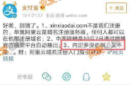 支付寶中國錦鯉內(nèi)定是真的嗎？信小呆的域名是阿里注冊的嗎？