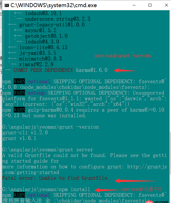 javascript - grunt server啟動(dòng)報(bào)錯(cuò)