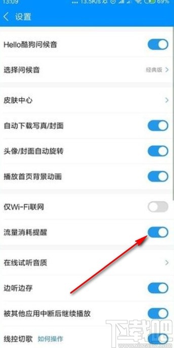 酷狗音樂(lè)app設(shè)置流量消耗提醒的方法