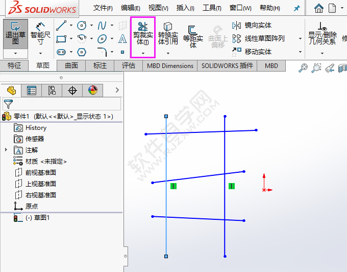 solidworks剪裁實體里的在外剪除怎么用