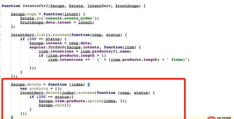 angular.js - 我該怎么寫這個delete函數(shù)呢？ 我現(xiàn)在寫成這樣了，但是只能刪除頁面的item，不能把刪除的部分傳給服務(wù)器