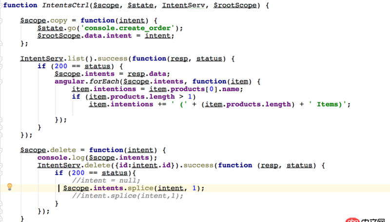 angular.js - 我該怎么寫這個delete函數(shù)呢？ 我現(xiàn)在寫成這樣了，但是只能刪除頁面的item，不能把刪除的部分傳給服務(wù)器