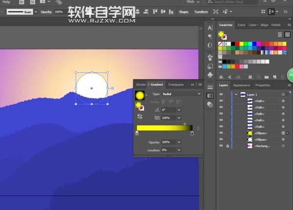 AI怎么設(shè)計夕陽西下的插畫