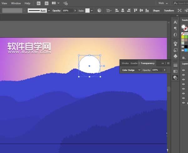 AI怎么設(shè)計夕陽西下的插畫