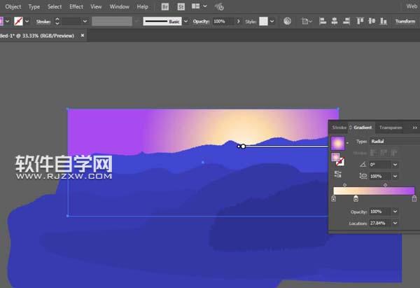 AI怎么設(shè)計夕陽西下的插畫