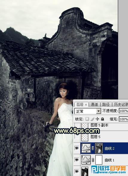 PS給在古建筑拍的婚紗照調(diào)出高對(duì)比霞光色
