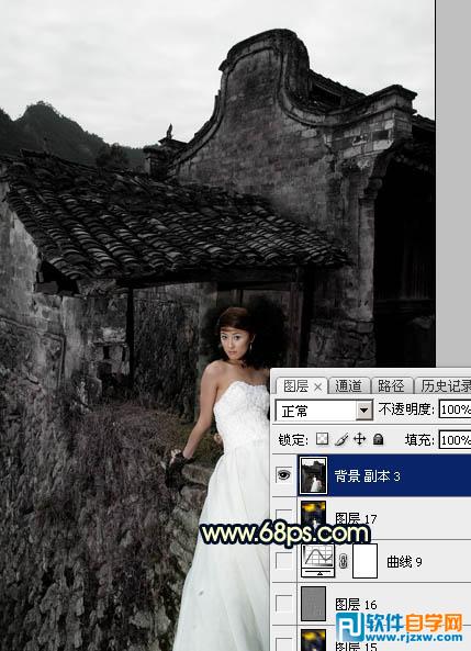 PS給在古建筑拍的婚紗照調(diào)出高對(duì)比霞光色